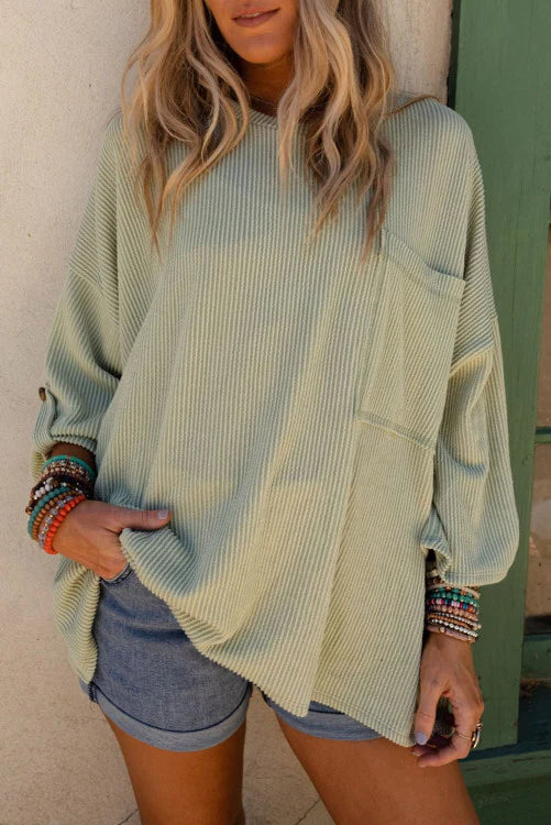 Green Ribbed Oversized Top