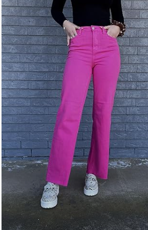Judy Blue high waist garment dyed 90s straight leg jeans in hot pink-pants