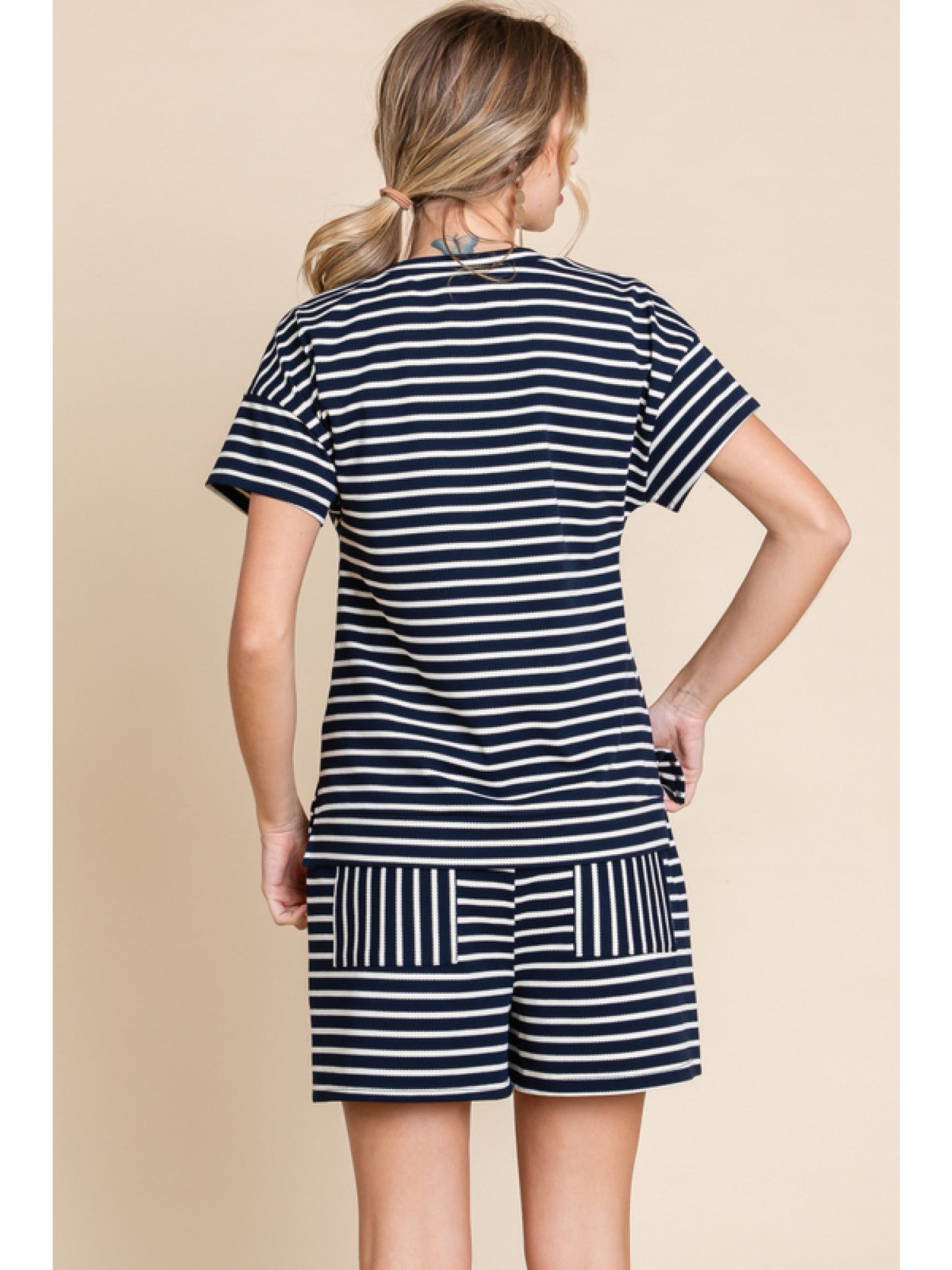Striped loungewear sets-Short Sleeve top