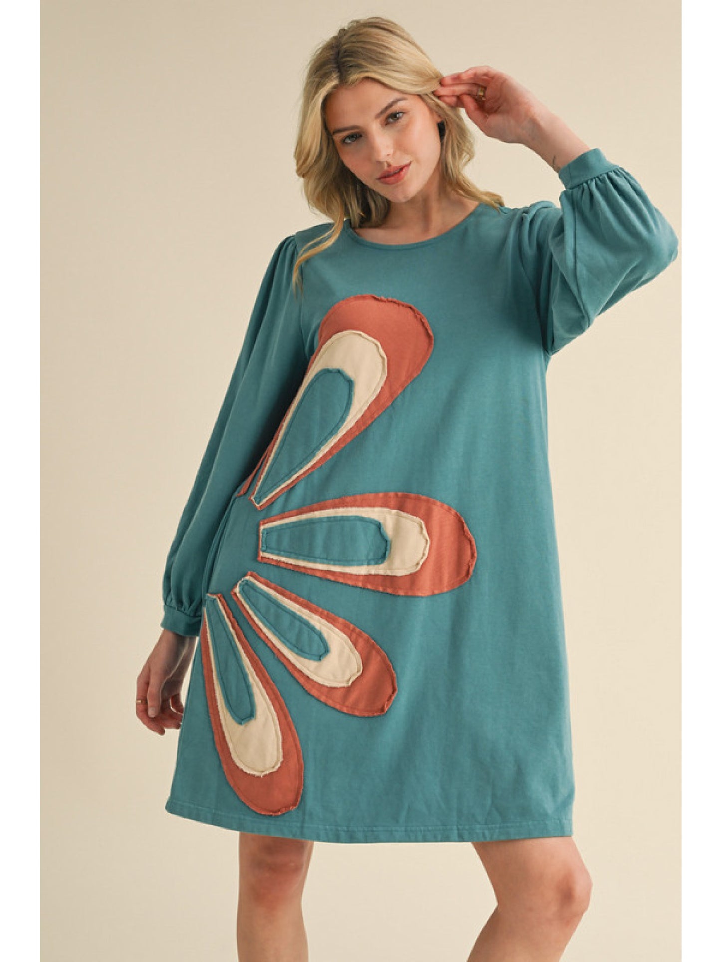 Teal we meet again- Long sleeve keyhole dress