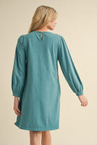 Teal we meet again- Long sleeve keyhole dress